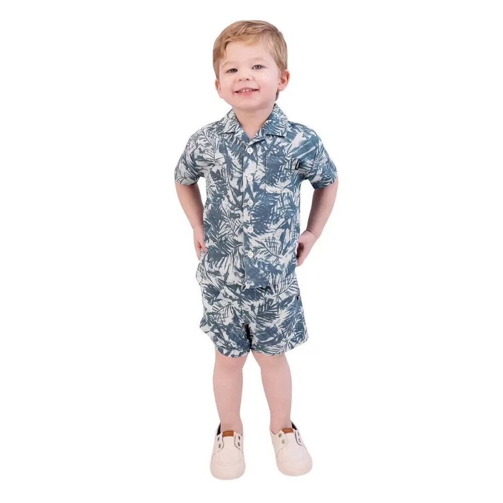 DKNY Baby Boys Size 18 Months Blue 2-piece Cabana Shirt and Shorts Set NWT - Picture 1 of 4